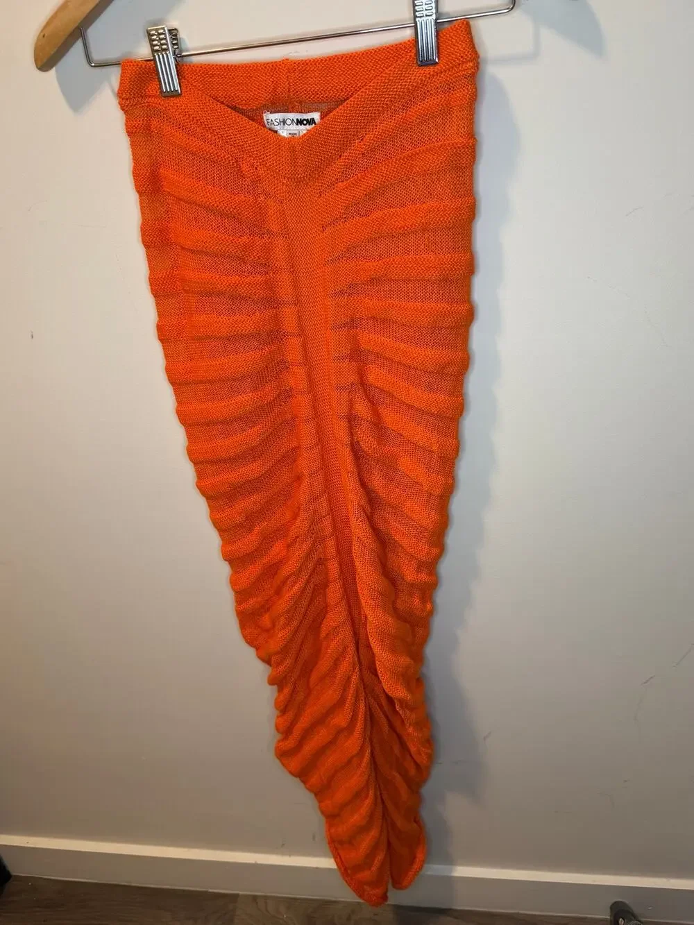 Fashion Nova Orange Knit Mesh 2 Piece Skirt Set XS Ruched Maxi